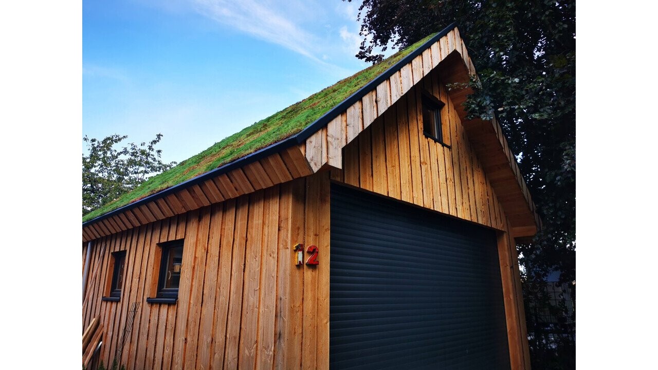Green pitched roof with sedum