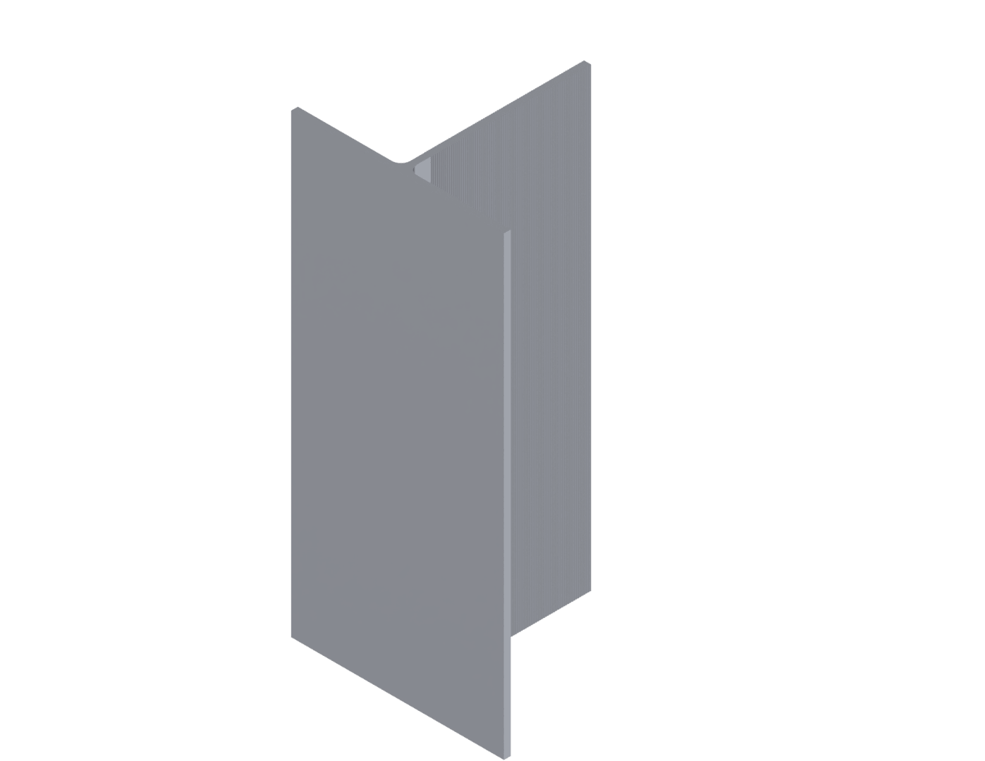 Eine 3D-Darstellung einer grauen kreuzförmigen Struktur, die aus zwei flachen rechteckigen Platten besteht, die sich in der Mitte schneiden und von oben betrachtet ein Pluszeichen bilden. Der Hintergrund ist einfarbig weiß.