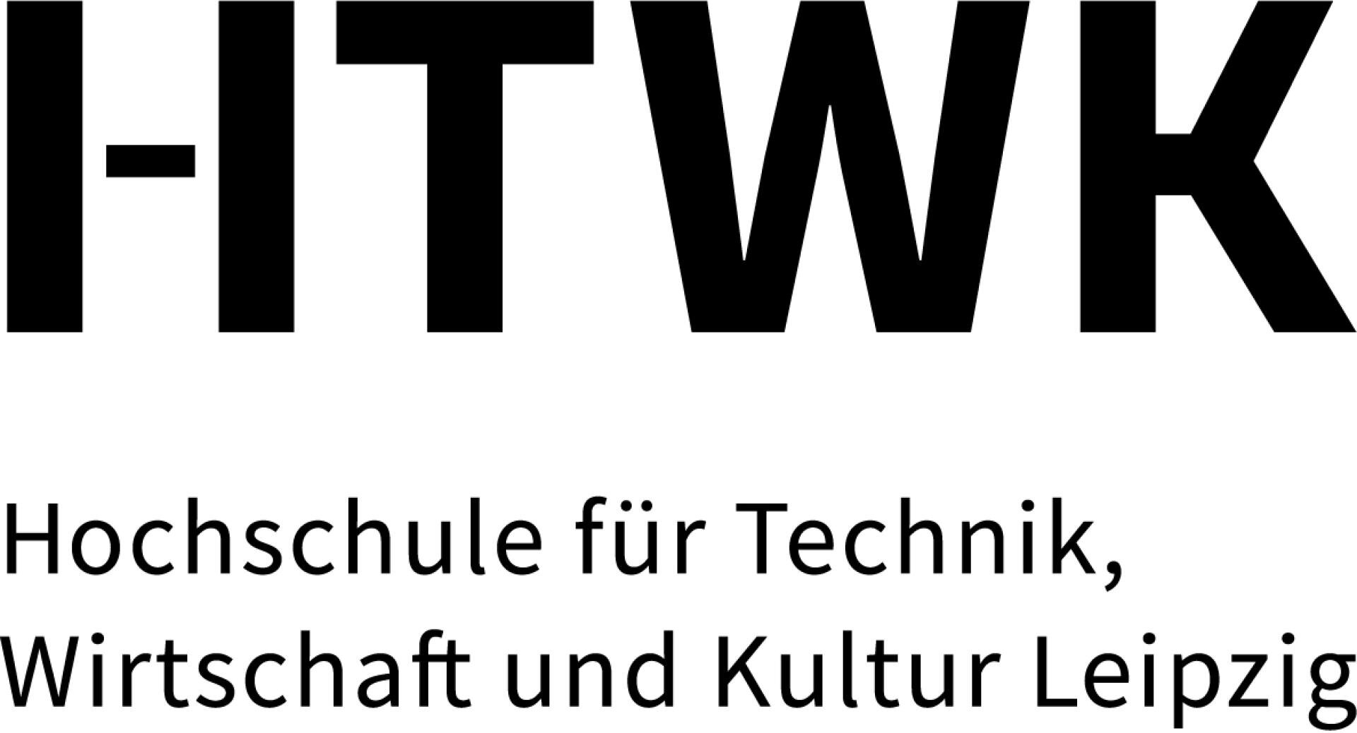 HTWK-Logo mit fetten schwarzen Buchstaben über dem Text Hochschule für Technik, Wirtschaft und Kultur Leipzig in kleinerer Schrift, zentriert auf weißem Hintergrund.