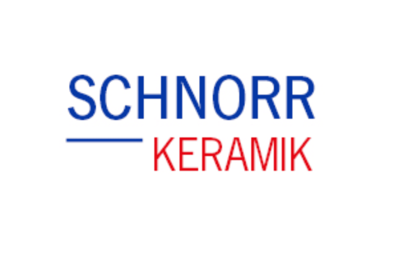 Das Bild zeigt das Logo SCHNORR KERAMIK mit SCHNORR in blauen Großbuchstaben über einer blauen Linie und KERAMIK in roten Großbuchstaben unter der Linie auf weißem Hintergrund.