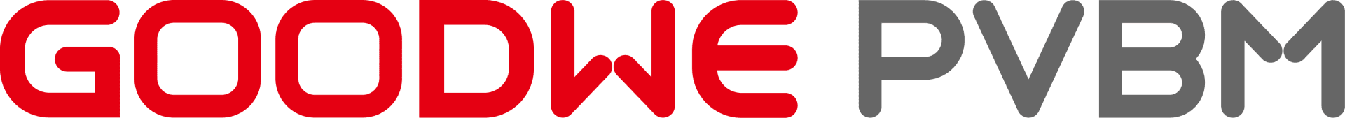 Logo mit den Worten GOODWE in fetten roten Buchstaben und PVBM in fetten grauen Buchstaben, alles in einer modernen, serifenlosen Schriftart auf weißem Hintergrund.